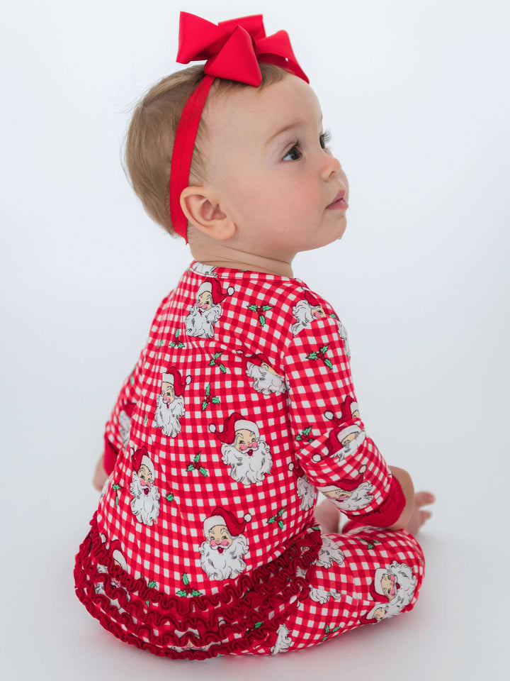 Pijama de una pieza convertible con volantes en rojo Dear Santa de viscosa de bambú para niñas SoftSnooze™