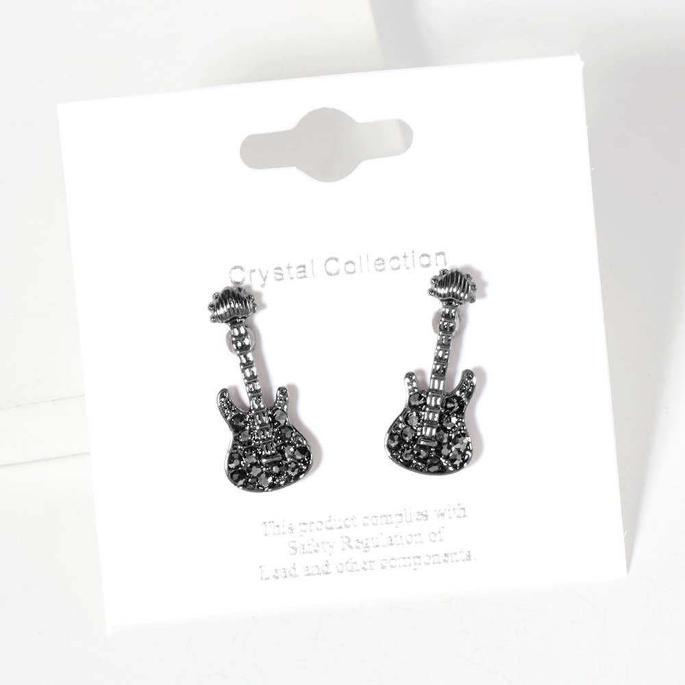 Crystal Stone Paved Guitar Stud Earrings