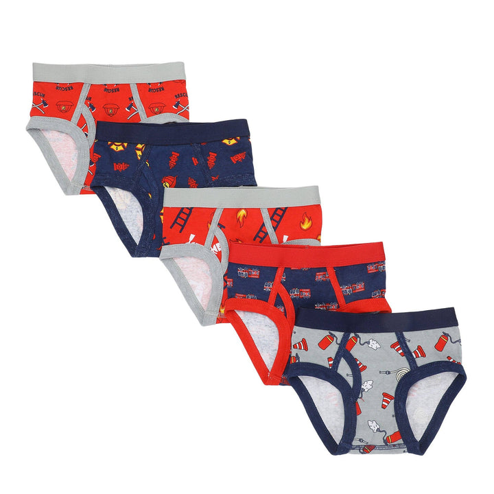 Firefighters and Fire Trucks Toddler Boys Cotton Briefs With Pouch (5 Pack)