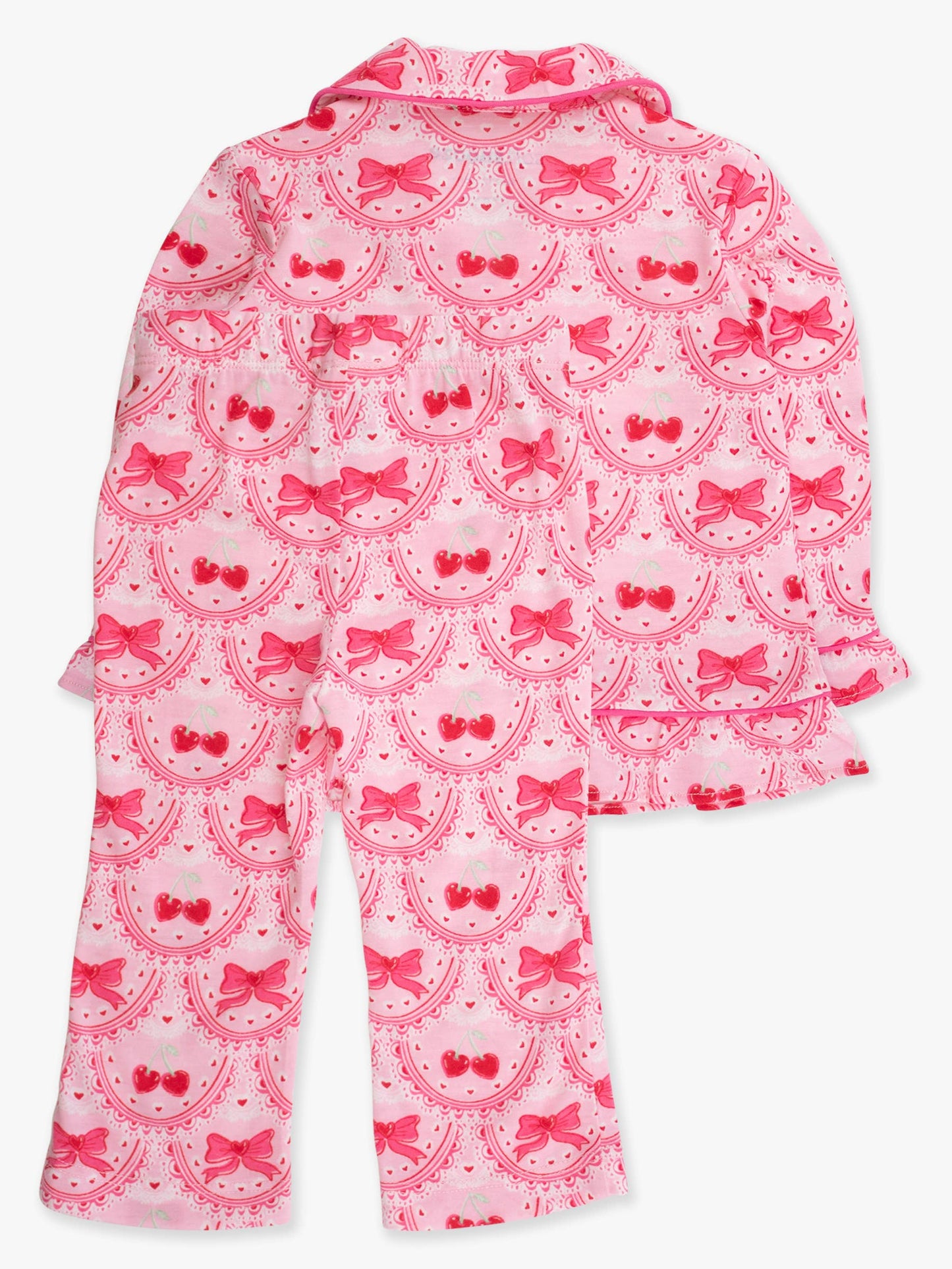 SoftSnooze™ Girls Love You Cherry Much Long Sleeve Button Up Ruffle Flare Pajama Set