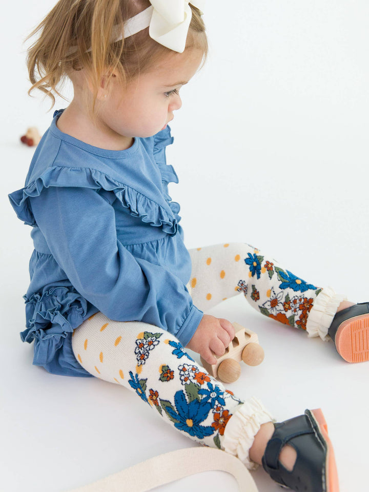 Girls Harvest Floral Patterned Footless Ruffle Tights