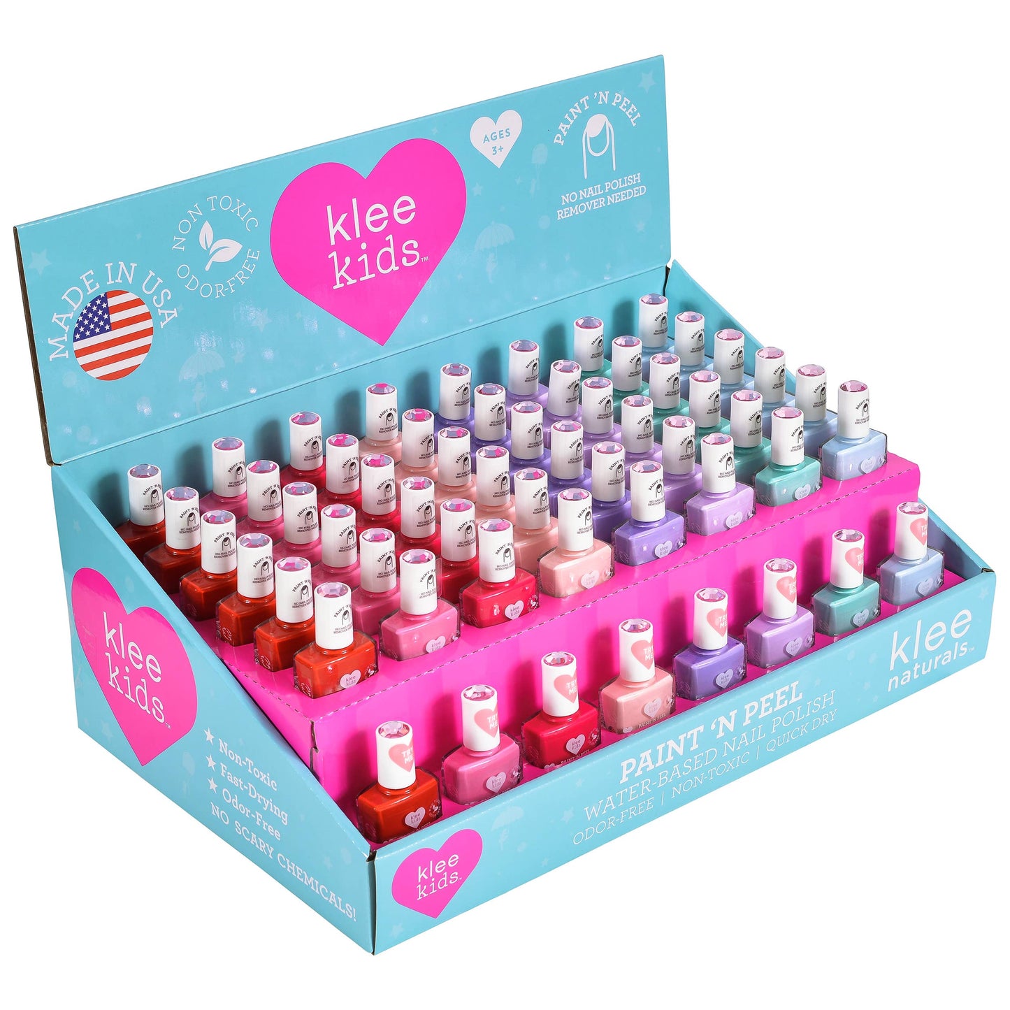 Klee Kids Water-Based Peelable Nail Polish 48-PC Display