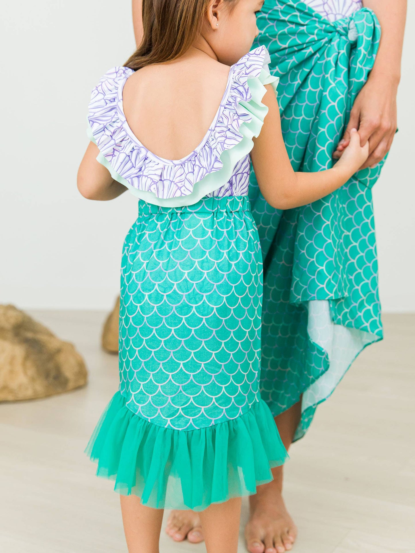 Girls Marine Green Scales Mermaid Tail Skirt Cover-Up