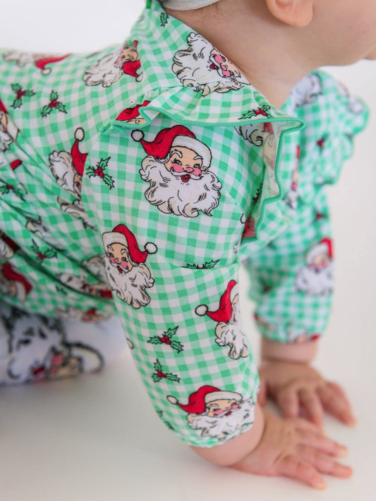 Baby Girls Green Dear Santa Knit Long Sleeve Flutter Bubble Romper