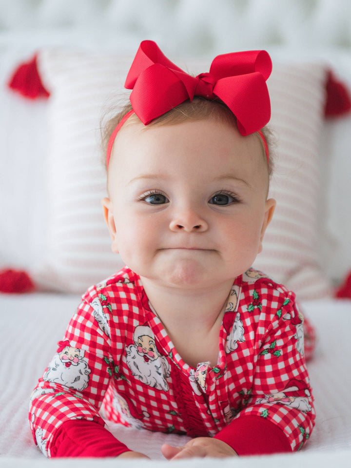 Pijama de una pieza convertible con volantes en rojo Dear Santa de viscosa de bambú para niñas SoftSnooze™