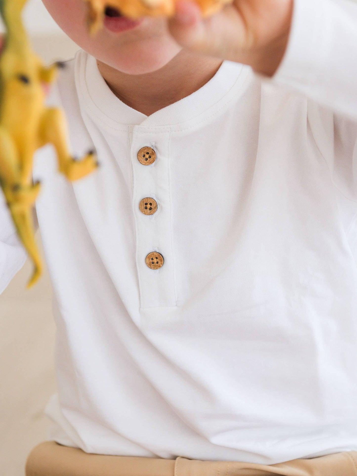 Boys White Knit Long Sleeve Henley Tee