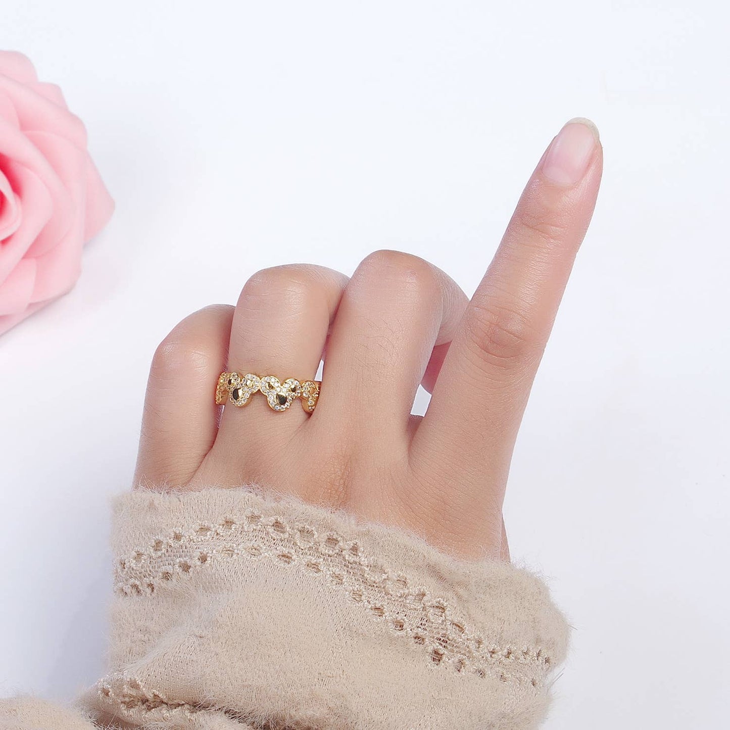 Dainty Micro Pave CZ Gold Mouse Adjustable Casual Ring O-185