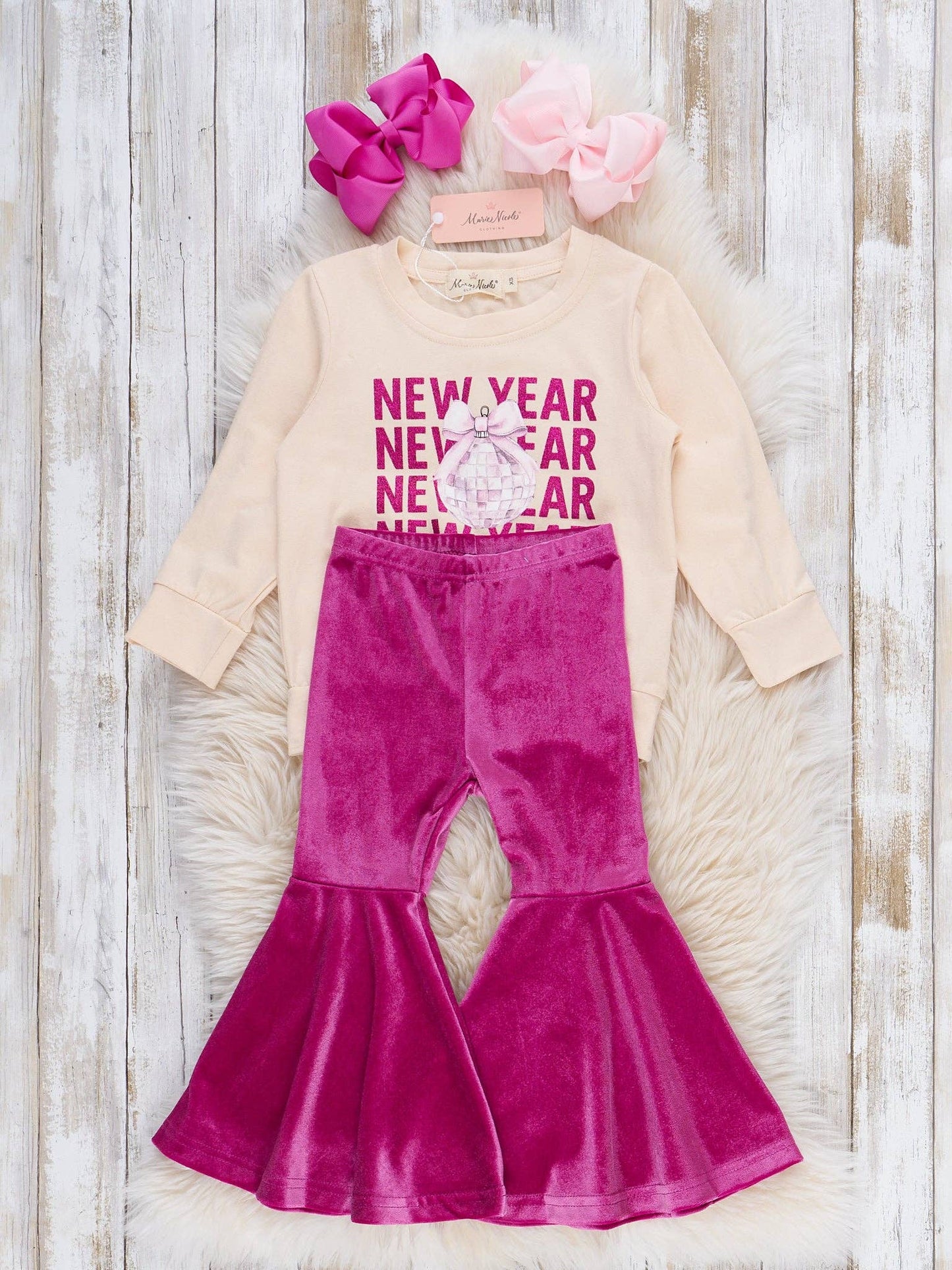 New Year Cheer Velvet Bell Bottom Outfit