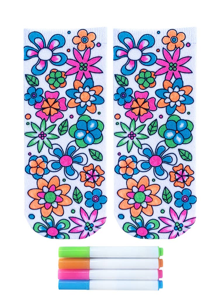 Ankle Socks - DIY Coloring Kit - Flower Garden