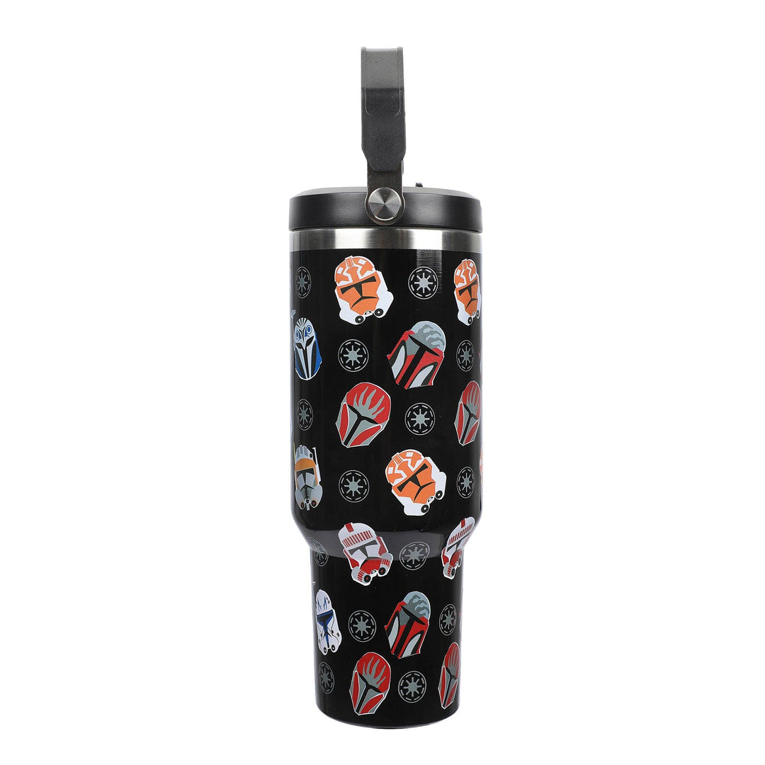 Star Wars Mandalorian Helmets All-Over Print Black 40 Oz Stainless Steel Water Bottle