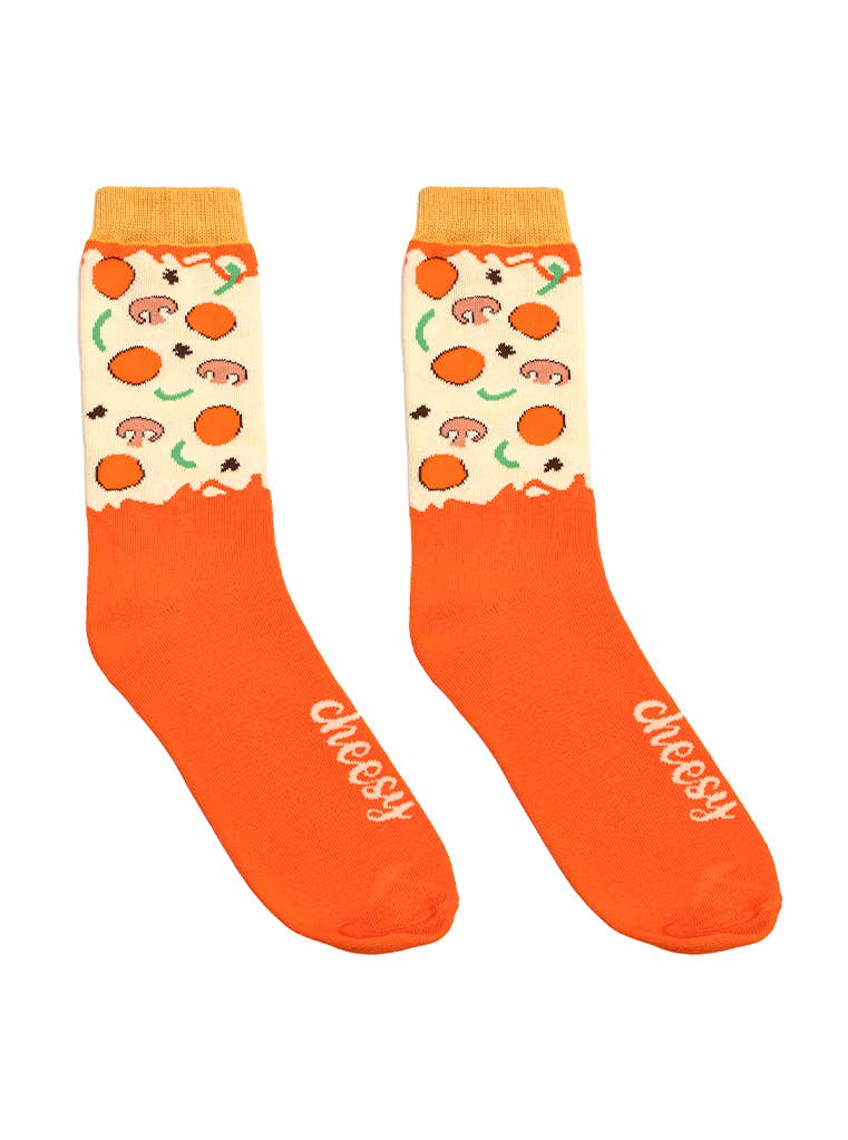 3D Packaged Crew Socks - Pizza Slice - "Cheesy" - Orange