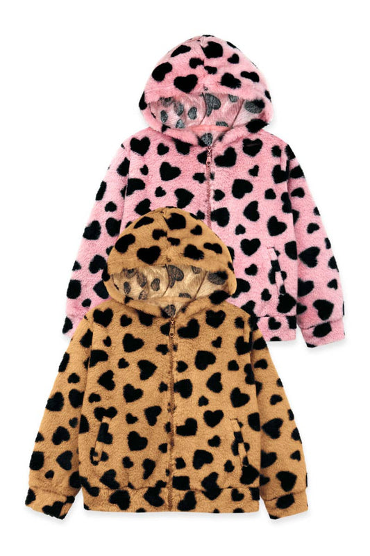 GFJ-K24-9040B Girl's Fur Heart Hoodie Jacket