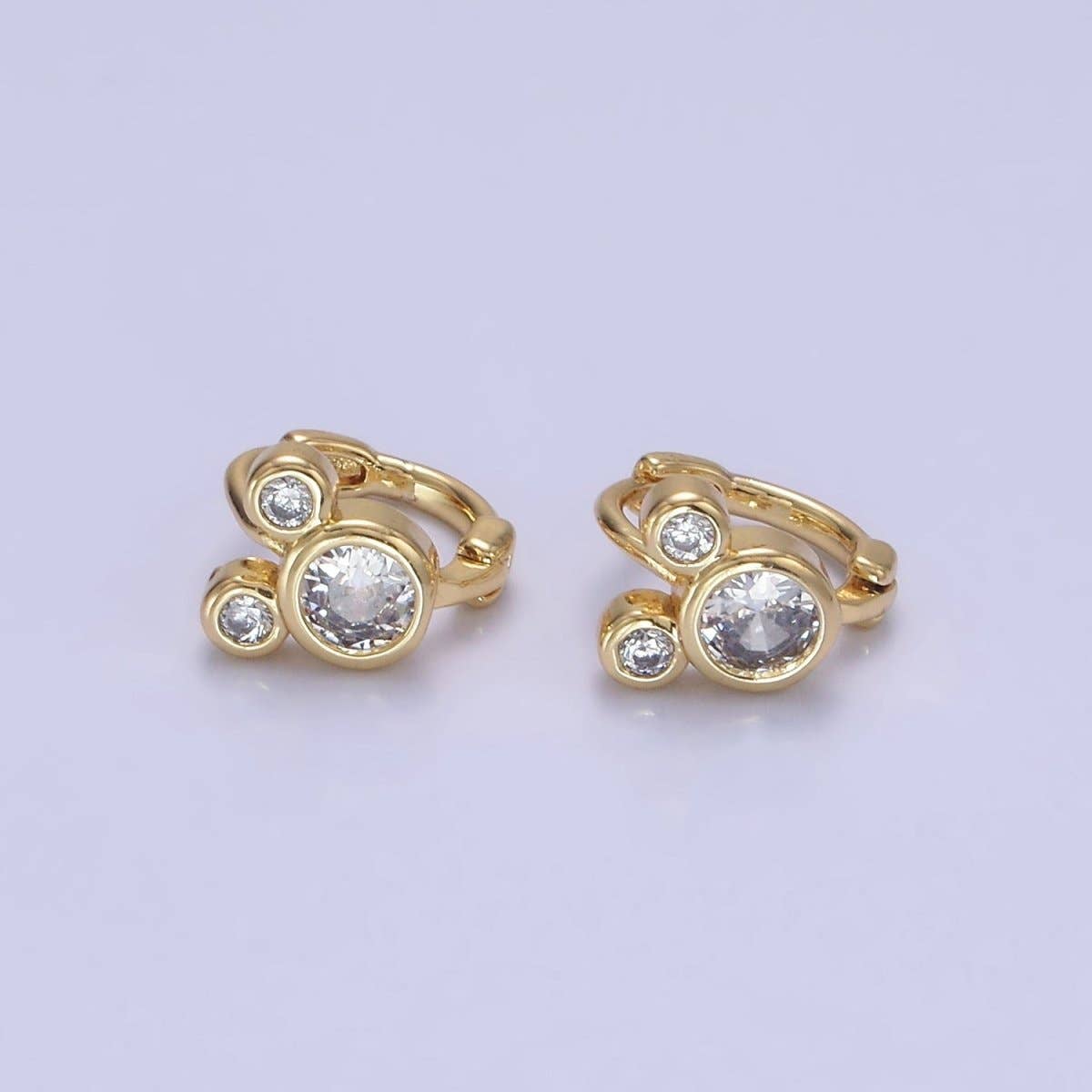14K Gold Filled Clear CZ Triple Mouse Animal Huggie Earrings | AB1260