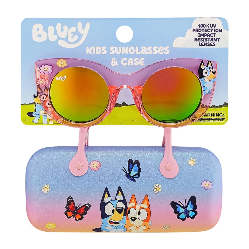 Officially Licensed 2pk Glasses + Hard Case w/ Handles Bluey