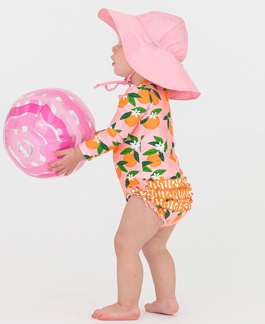 Baby Girls Orange You The Sweetest Long Sleeve One Piece Rash Guard Swimsuit with Signature Rear Ruffles