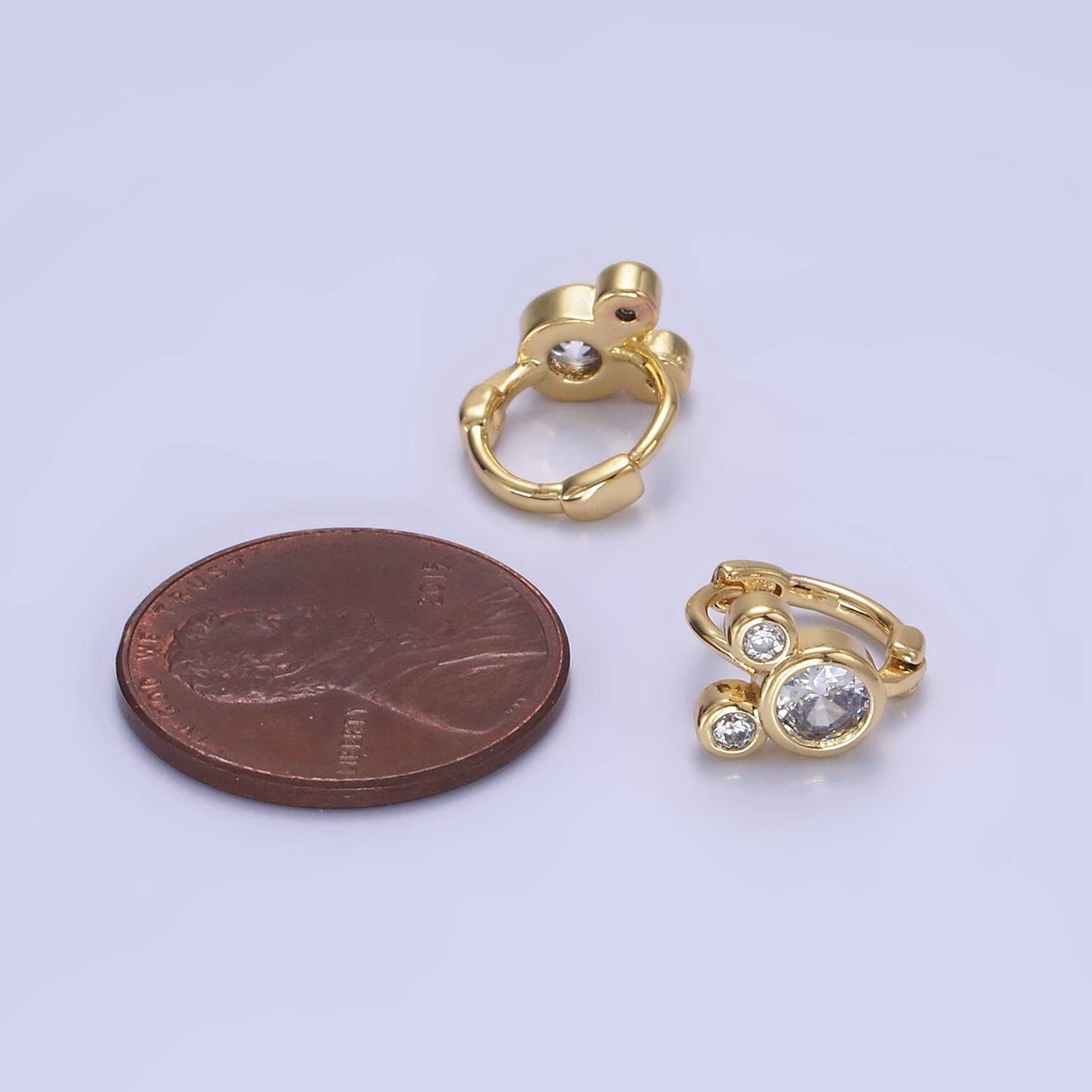 14K Gold Filled Clear CZ Triple Mouse Animal Huggie Earrings