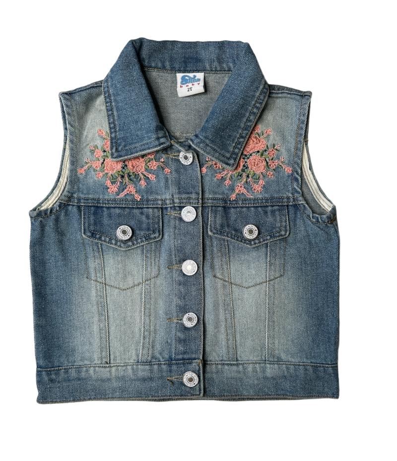 Floral Boot Denim Vest, Size 0M-5T