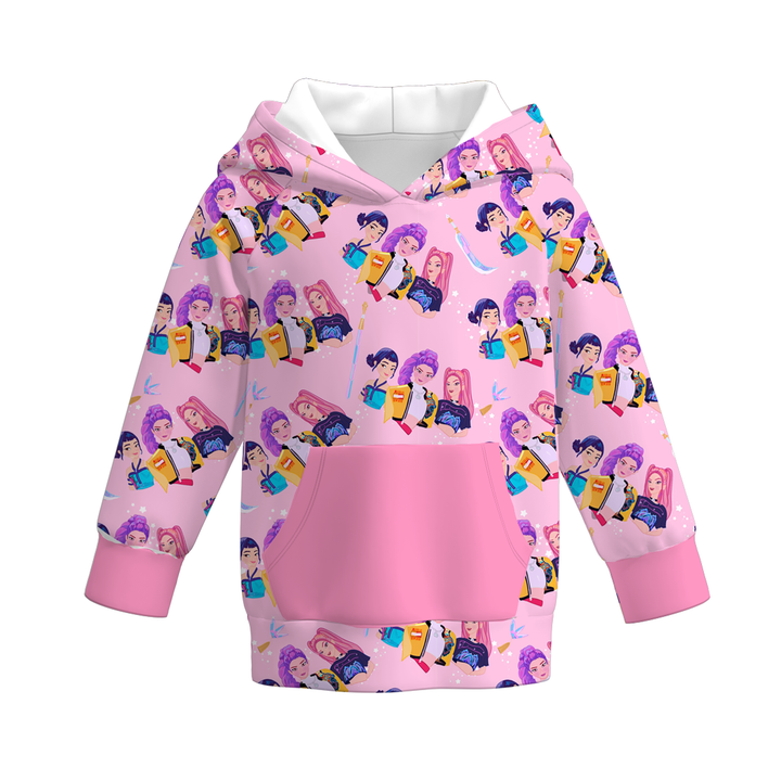 Pop Star Print Pocket Hoodie Sweater for Girls