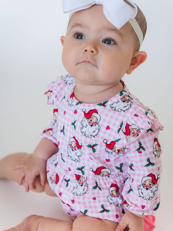 Baby Girls Pink Dear Santa Knit Long Sleeve Flutter Bubble Romper