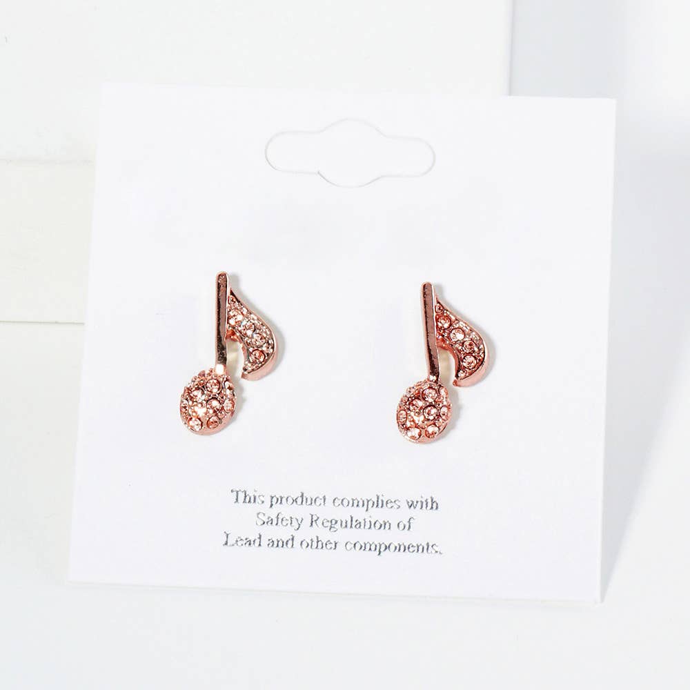 Crystal Stone Paved Music Note Stud Earrings