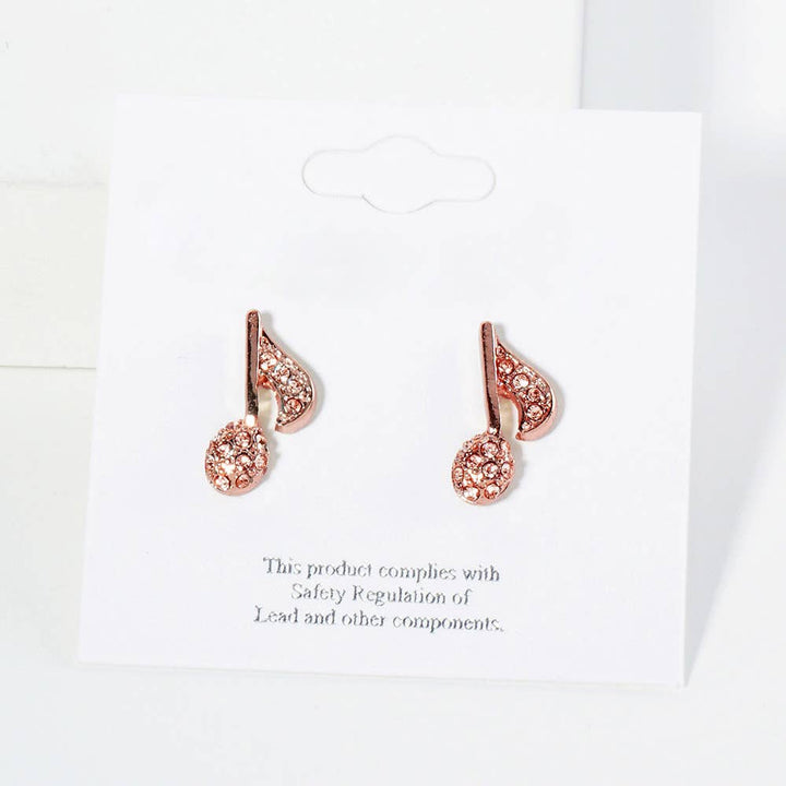 Crystal Stone Paved Music Note Stud Earrings