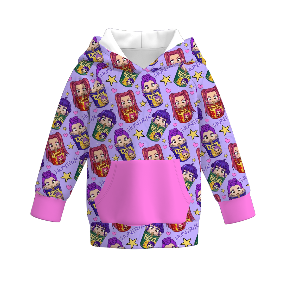 Pop Star Print Pocket Hoodie Sweater for Girls
