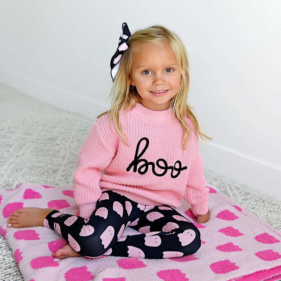 Suéter rosa Boo para Halloween para niños