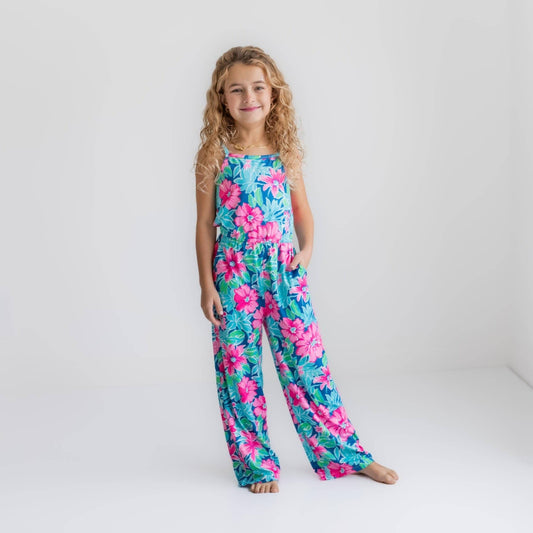 Mono infantil rosa brillante tropical primavera verano con bolsillos